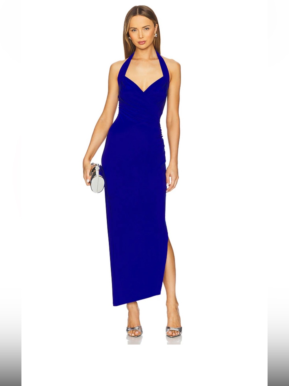 Norma Kamali Halter Sweetheart Side Drape Gown in Electric Blue Sz S